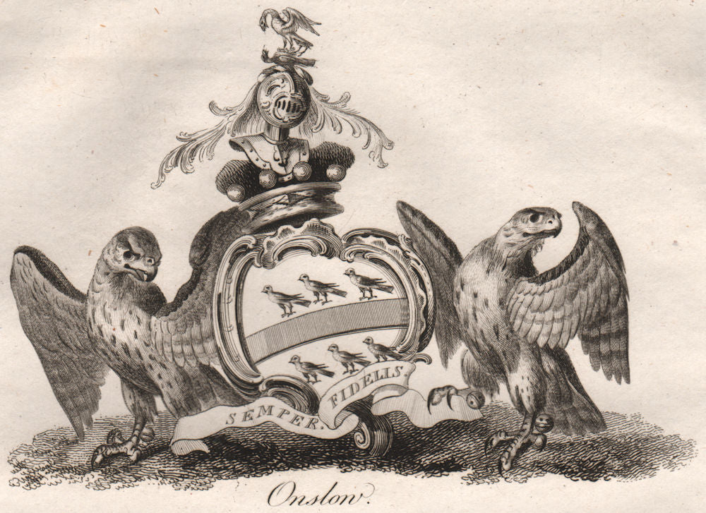 ONSLOW. Coat of Arms. Heraldry 1790 old antique vintage print picture